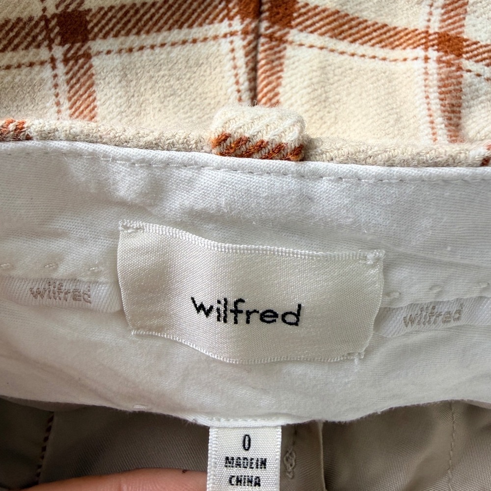 Aritzia Wilfred Trousers Womens 0 Tan Brown Plaid Pleated Wide Leg Pants - Picture 11 of 15